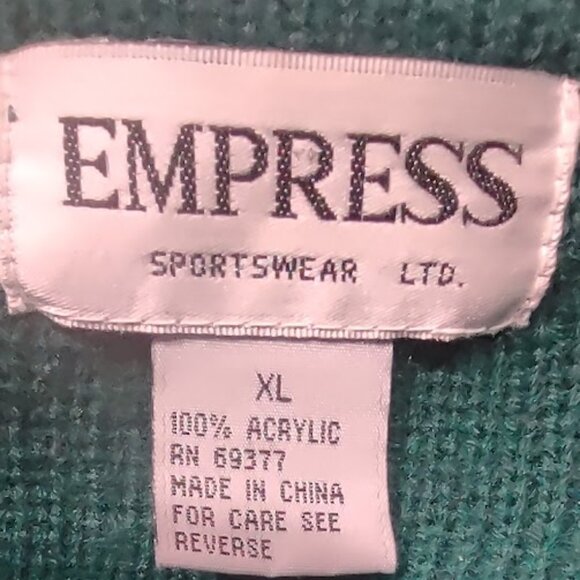 EMPRESS VINTAGE FOREST GREEN GOLD BUTTON FRONT CARDIGAN SWEATER 2 POCKETS XL - Picture 9 of 12